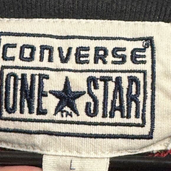 CONVERSE ONE STAR L Black Hybrid Jacket Quilted Puffer Knit Sleeve Bomber Y2K - Picture 6 of 7
